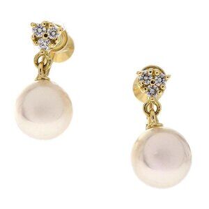 Mikimoto Dangle Clip-On Earrings Pearl Diamond 18K Jewelry 155841